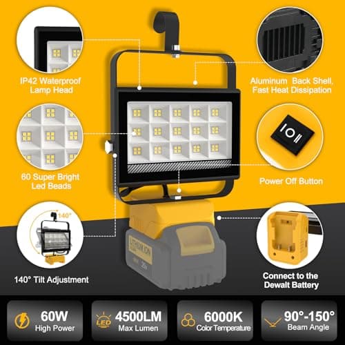 ILIKEPOW Cordless Work Light Compatible with dewalt Battery for Workshop — view 4