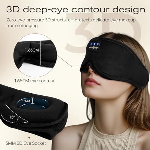 MUSICOZY BambooCotton Sleep Mask Headphone with Dual Removable 3D Eye Cups — view 3