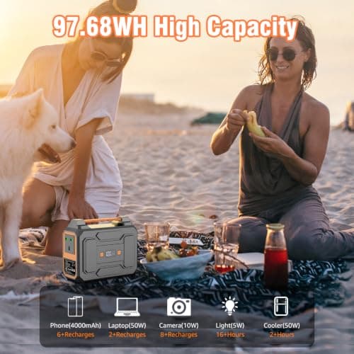 Powkey 100W Portable Power Station 97.68Wh/ 27000mAh,Outdoors,Orange — view 2