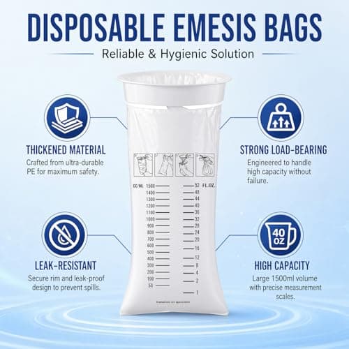 20Pack Vomit Bags Disposable Barf Bags,1000ml High Density Emesis Bags with Snap,Perfect for Morning Sickness,Kids,Pregnant Woman,Car Motion Sickness，Airsick (white) — view 3