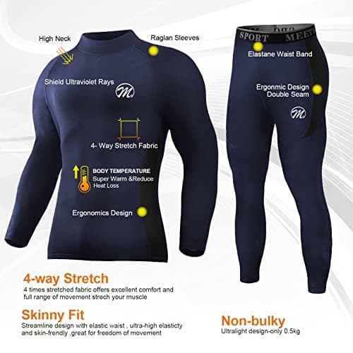 MEETWEE Men's Thermal Underwear Set, Compression Base Layer Long Johns Long Sleeve Top Shirt Suit for Winter Workout Blue — view 2