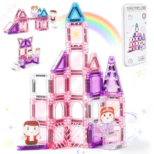 Jovicos Travel Magnetic Tiles for Kids Magnetic Building Blocks with Case