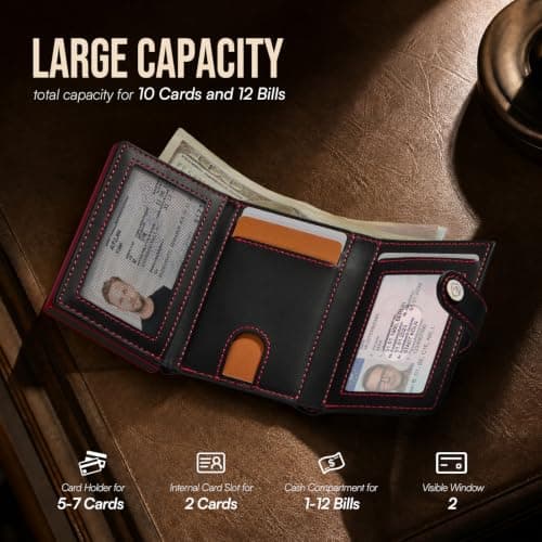 YESIIW Mens Wallet RFID Blocking – Slim Leather Trifold Pop up Card Wallet Holds 7-9 Cards + 2 ID Window, Compact Card Holder with Magnetic Coin Pocket, Daily Use, Commuting, Travel, Shopping — view 3