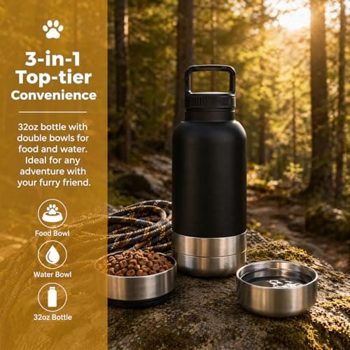 3-in-1 Portable Dog Water Bottle with Double Bowls, 32oz Large Capacity Travel Water Bowl for Dogs, Leak Proof Pet Water Dispenser for Walking, Hiking and Outdoor Camping, Black — view 6