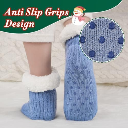 SockWaddles Slipper Socks for Women & Men, Non Slip, Thermal Winter Blue — view 4