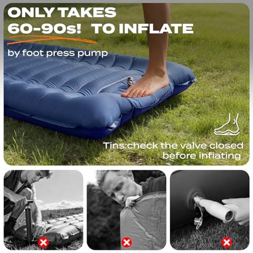 Inflatable Camping Sleeping Pad with Built-in Foot Pump 14cm Thick Waterproof & Tear-Resistant 50D Nylon Mattress Portable, Compact Air Mat for Backpacking, Hiking, Tents, Navy Blue, 190 X 68 X 14 CM — view 4