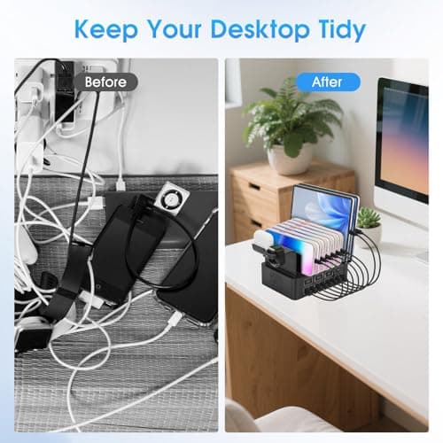USB C Multi Charger Station, 16 Port 150W USB Charger Fast Multiple Charging Station with 8 Cables, Multi Device USB A Phone Ipad Desktop Smart Charger Stand with Removable Divider — view 5