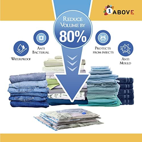1ABOVE Pack of 6 Vacuum Compressed Storage Bags, Mould Moisture and Bug Proof, Double Zip High Sealing Triple Air Leak Patent Valve for Maximum Compression (MEDIUM) — view 2
