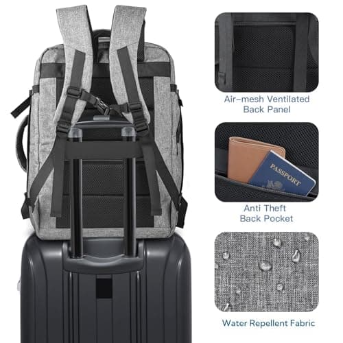 Carry On Backpack, Extra Large 40-50L Travel Backpack for Men & Women, Expandable Backpack For Airplanes, 17 Inch Laptop Backpack, Luggage Suitcase 40L Daypack Lightweight Business Weekender Bag, Grey — view 5