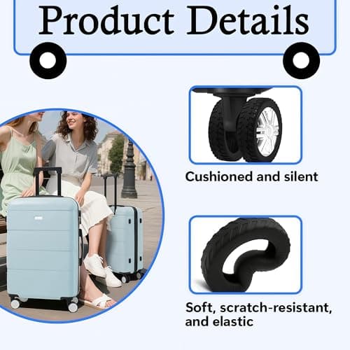 8 Pcs Suitcase Wheels Replacement Protectors, Anti-Noise Luggage Wheels Covers for Suitcases, Silicone Protective Covers for 2-2.4'' Spinner Wheels, for Medium Suitcases (Black) — view 4