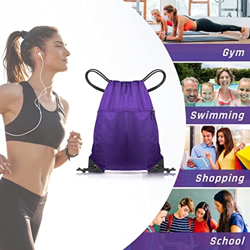 CHEPULA Drawstring Gym Bag, Large Sports Backpack String Swim Drawstring PE Bags for Women Men, Travel Beach School Bag with Waterproof (Purple) — view 4