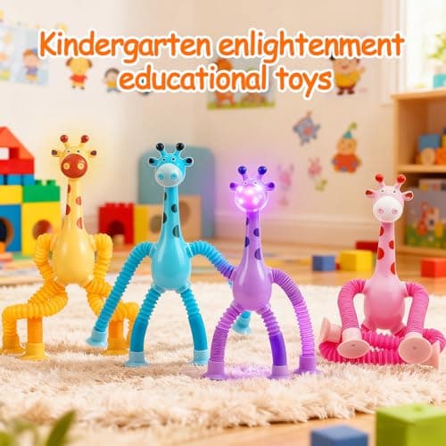 4 Pcs Telescopic Suction Cup Giraffe Toy, Giraffe Telescopic Sensory Toy, Kids Suction Cup Toys, Educational Gift for Toddlers and Children（Blue, Pink, Yellow, Purple） — view 6