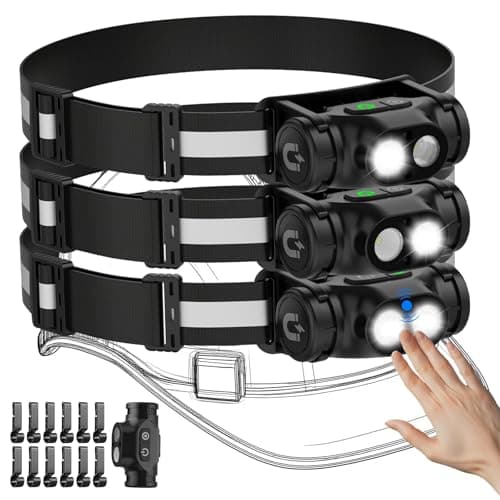 AdamStar Rechargeable Head Torch 3Packs, Detachable Waterproof Handheld Torches Led with Lightweight Reflective Strip Design, 4 Modes, Magnetic Base, Motion Sensor for Kids Adults Emergency, Hard Hat