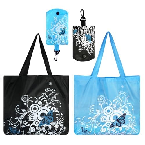 2 Pcs Foldable Shopping Bag, Beach Bag Reusable, Tote Bags Fold up in Pouch