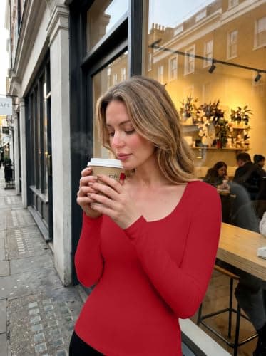 IWOLLENCE Thermal Tops Womens Scoop Neck Underlayer (Red, M) — view 4