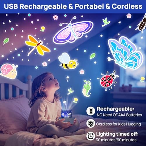 Kids Night Light Projector, Sensory Toys Baby Toys,12 Music & 23 Films, Dimmable+Timer+Remote Projector, Rechargeable Sleep Aid with 360° Rotating, Remote & Timer, Birthday, Christmas gift, Room Decor — view 4