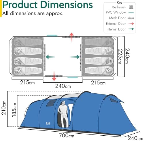 Trail Easdon 6 Man Family Tent, L700cm x W240cm x H185/210cm — view 6
