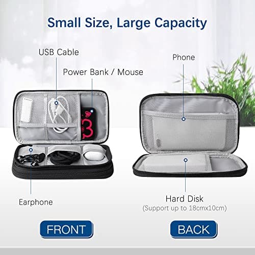 Portable Cable Organiser Bag Travel Organiser Double-Layer Cable Organiser Bag All-in-One Electronics Case for Tech Accessories, Charger, Power Bank, Earphone, Holiday Essentials for Men Women - Black — view 4