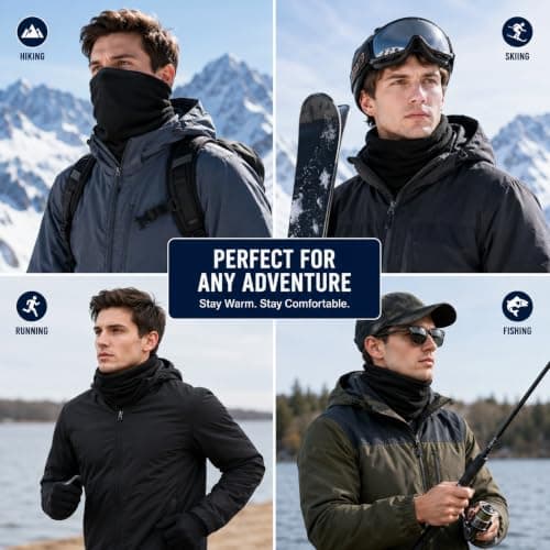 HGDGears Unisex Winter Outdoor Thermal Snood Fleece Ski Neck Warme（Black） — view 6