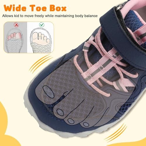 JOINFREE Girls Walking Shoes Boys School Shoe Kids Tennis Sneakers Lightweight Hiking Sneaker Navy Pink 12 UK Child — view 3