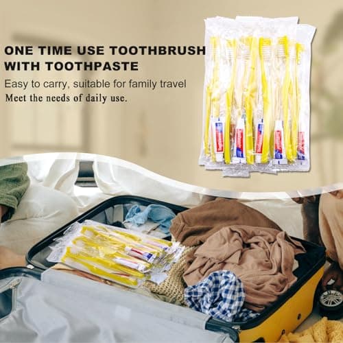Hotel Toothbrush Set,200Pack Yellow Hollow Travel Toothbrush Set Individually Wrapped Disposable Toothbrushes with Toothpaste for Hotel,Homeless,Nursing Home,Charity — view 5