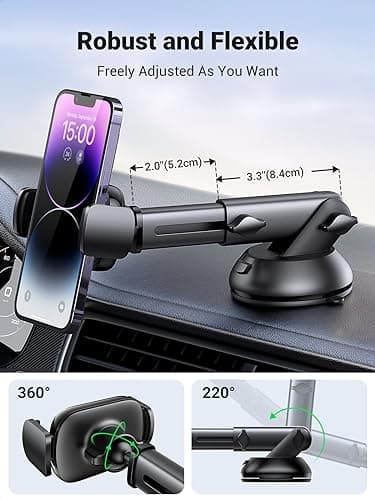 UGREEN Car Phone Holder Windscreen Mount Dashboard Phone Automobile Cradles Superior Suction Cup 360°Adjustable Long Arm Compatible with iPhone 16 Pro Max 15 14 13 12 11 SE, Galaxy S24 S23(Black) — view 4