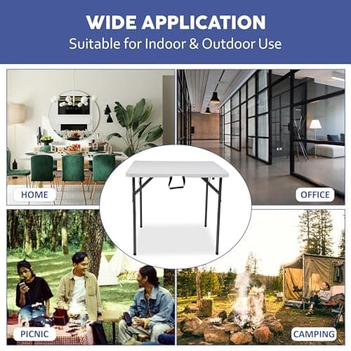 Crystals 3FT Square Folding Table White – Portable Plastic Table for Picnic, Camping, Kitchen, Garden & Outdoor Use, Lightweight Foldable Dining Table, Easy Storage & Carry — view 4