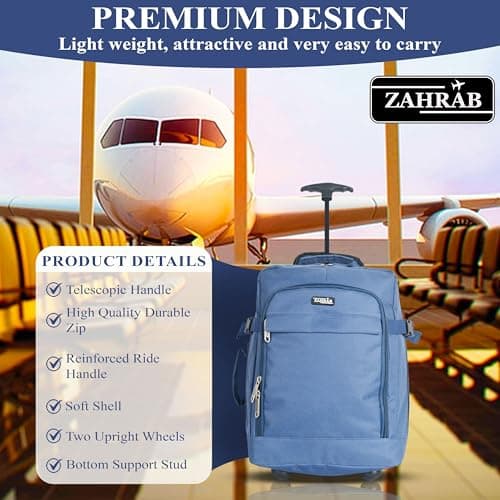 ZAHRAB 40x30x20cm for Ryanair Wizz Air, Underseat Bag Lightweight Hand Luggage Cabin Bag Trolley with Wheels Flight Bags Suit Case (Blue) — view 5