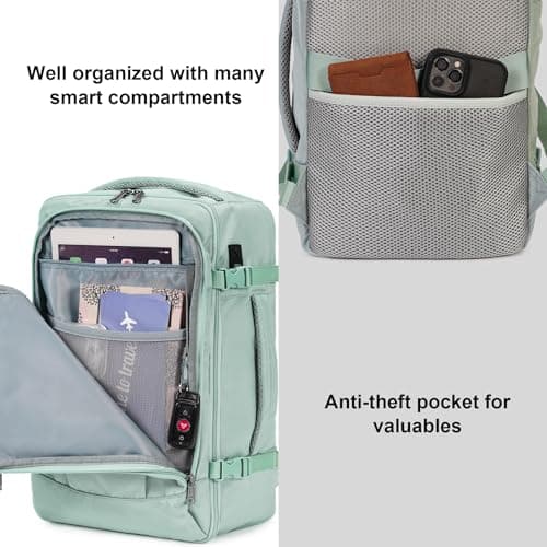 ECOHUB 20L Max Ryanair Cabin Bag 40x20x25 Underseat Backpack Carry on Bag Hand Luggage Backpack with USB Port Recycled PET Eco Friendly Rucksack for Women & Men, Light Green (Patented) — view 6