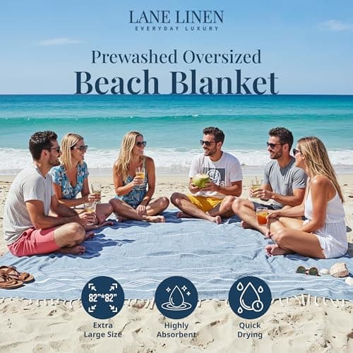 LANE LINEN Extra Large Turkish Cotton Beach Towel Blanket – Jumbo Sand-Free Quick Dry Travel Blanket – Oversized 208x208 cm Towel for Camping, Beach & Picnic - Sky Blue — view 2