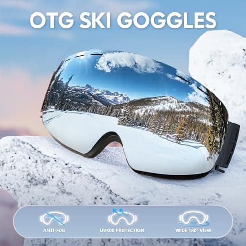 DADA-PRO Ski Goggles Mens Women Skiing Goggles Adults Over Glasses OTG Anti Fog Frameless For Snowboard Jet Snow 100% UV Protection Helmet Compatible (Gold) — view 4