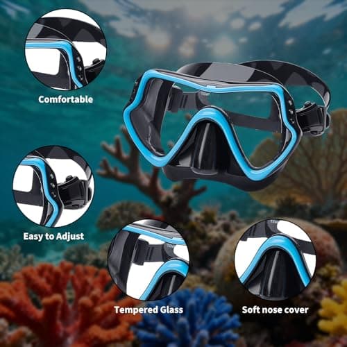 Adult Diving Mask with Nose Cover Anti-fog, HD Tempered Glass Snorkel Mask with Clear 180° Panoramic View, No Leak Swim Pool Goggles for Women Men Youth Unisex Snorkeling Freediving — view 4
