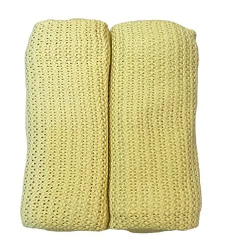 DUDU N GIRLIE Baby Blanket - Twin Pack - 100% Pure Natural Cotton - Extra Soft Cellular Baby Blankets - Pram/Travel/Moses Basket 70x90cm- Yellow. — view 2