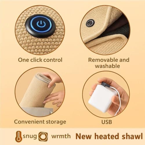 Heated Blanket Shawl for Women, Cozy Portable Suitable for Office Home Rest, Car Travel, Outdoor Camping,Apricot — view 3