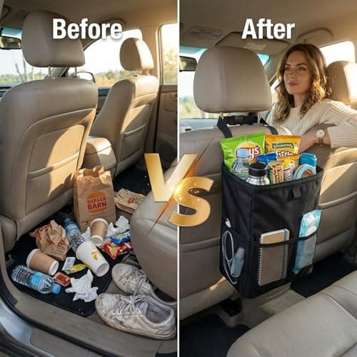 Black Car Trash Bin - Minimalist Car Bin and Dry Waste Organizer, 3.5 Gallon Leak-Proof Car Trash Can with Hook and Loop Lid and Handle, Car Bins for Front of Car, Essential Car Interior Accessories — view 4