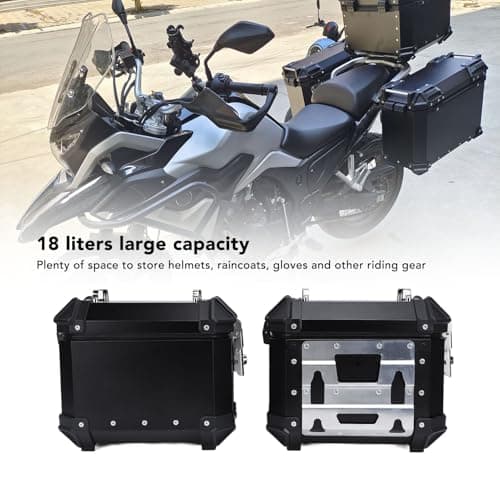 Tissting 18L Motorcycle Side Case - Heavy Duty Aluminum Pannier Hard Saddlebag with Security Lock for Touring Luggage Storage (Black) — view 3