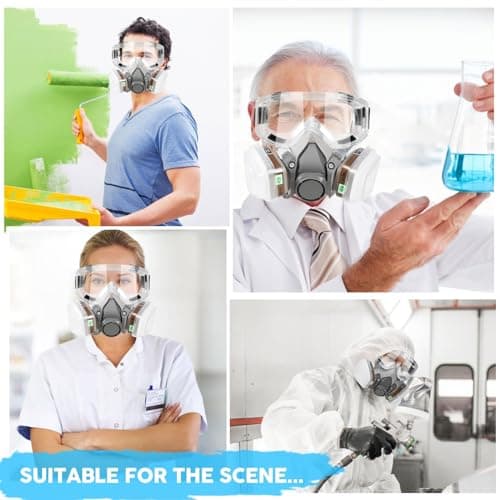LAMANICE Respirator Mask with 10Pcs Filter Cottons, Goggles and Earplug, for Organic Vapors, Chemicals, Sanding, Welding, Woodworking, Paint, Dust, Formaldehyde (Grey) — view 2