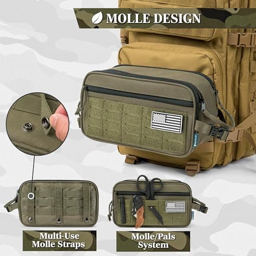 PAVILIA Tactical Toiletry Bag Men, Water Resistant Molle Military, Olive XL — view 5