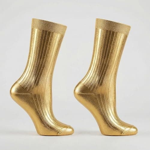 CGGMVCG Women's Metallic Silk Sock, Elegant Luxury Shiny Foil Glitter Ribbed Crew Socks for Party or Daily Wear, Soft Breathable Comfort Silky (Gold, One Size) — view 3