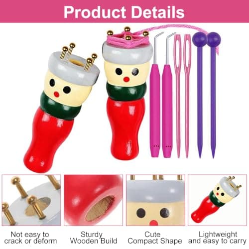 ACKKOR 2 Pack French Knitting Doll, Wooden Knitting Kit with Easy to Use French Knitter Kit to Make Scarves Hats Headbands and Socks and Adults Knitting Starter Kit (8.8 x 3.3 Cm) — view 3