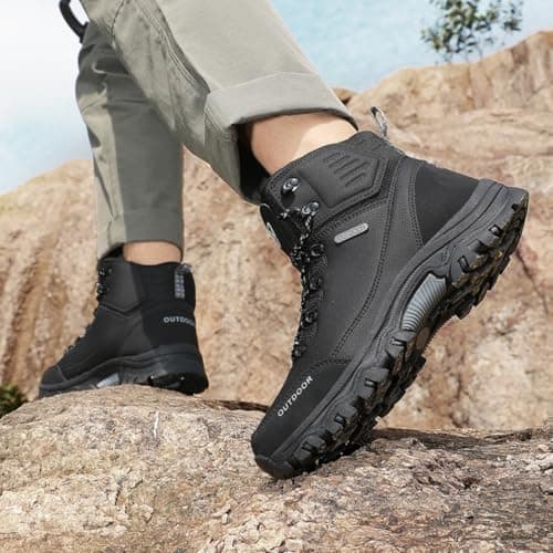 Xuanke Men's Hiking Boots Women's Waterproof Walking Shoes Low Rise Trekking & Hiking Footwear Outdoor Lightweight Military Tactical Desert Boots (Black,10.5) — view 5