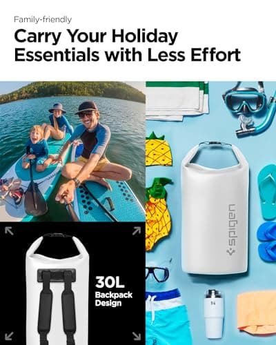 Spigen [30L [IPX5] Aqua Shield Waterproof Bag Dry Bag Backpack for Hiking, Extra Inner Pocket, Large Dry Sack, Swimming Kayaking Paddle Boarding, Robust & Anti-Scratch, Hiking Gear - Snow White — view 2