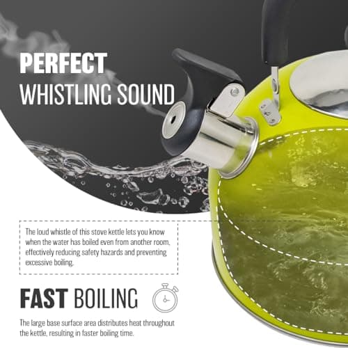 2.5L Stainless Steel Whistling Kettle - Suitable for Fishing, Camping, Hiking, Indoor & Outdoor | Camping Kettle for Gas Stove, Electric Stove, Camp Fire | Lightweight, Fast Boil, Phenolic Handle — view 6
