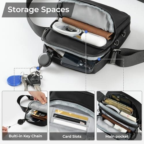 Small Anti Theft CrossBody Bag with Zipper Lock, RFID Blocking & Water Resistant - Sling Chest Shoulder Bag for Men Women, Water Resistant Messenger Bags for Runner Workout Hiking Cycling Travelling — view 4