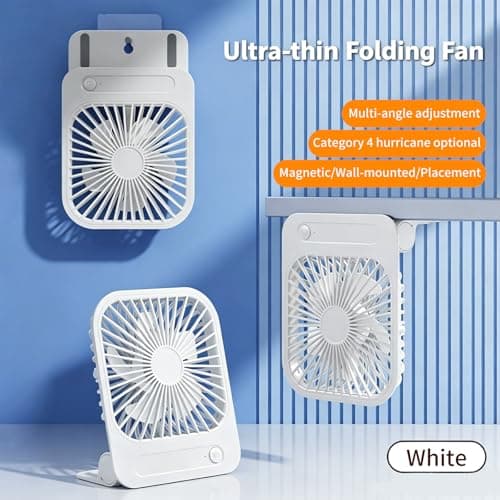 3 in 1 Mini Desk Fan, Portable Desk & Wall Fan with 4 Speeds Wind &180° Adjustable, USB/Battery Powered Foldable Fan, Quiet Airflow Magnetic Table Fan for Travel Home Office Bedroom Kitchen (White) — view 2