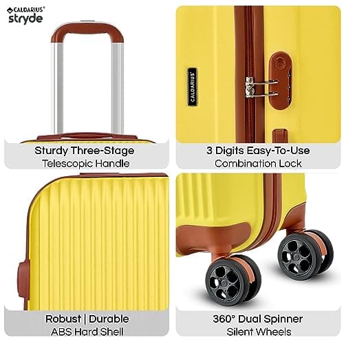 CALDARIUS Hardshell Luggage | Durable Suitcases | Lightweight & Secure with Combination Lock | Smooth 4 Dual Spinner Wheels | Ideal Travel Bag & Luggage Sets (Yellow, Medium 24") — view 3