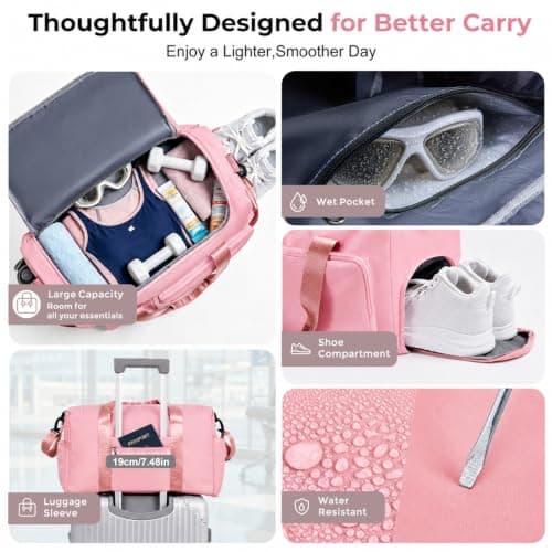FIORETTO Gym Bag Womens, Sports Bag with Shoe Compartment, Light Pink — view 4