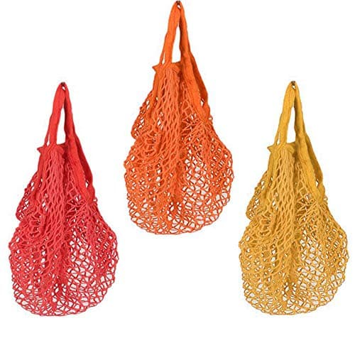 3 Pack Reusable Cotton Mesh String Bags with Handles Net Bags Grocery Shopping Tote Bags Organic Organizer Shopping Handbags for Shopper Produce Storage Beach Toys Fruit Vegetable A — view 4