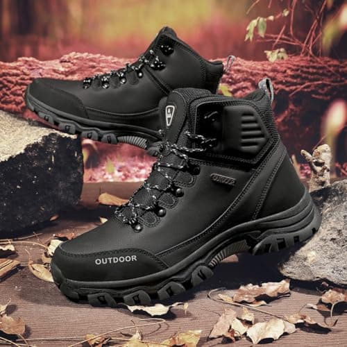 Xuanke Men's Hiking Boots Women's Waterproof Walking Shoes Low Rise Trekking & Hiking Footwear Outdoor Lightweight Military Tactical Desert Boots (Black,10.5) — view 2