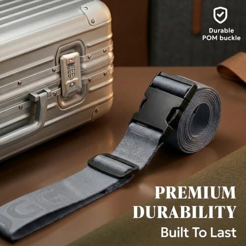 LUGG Luggage Belts for Suitcases 2 Pack – Adjustable Heavy-Duty Strap with Strong POM Buckle, Secure Travel Belt for Suitcase, Briefcase & Travel Bag, Bright Colours for Easy Identification - Gunmetal — view 6